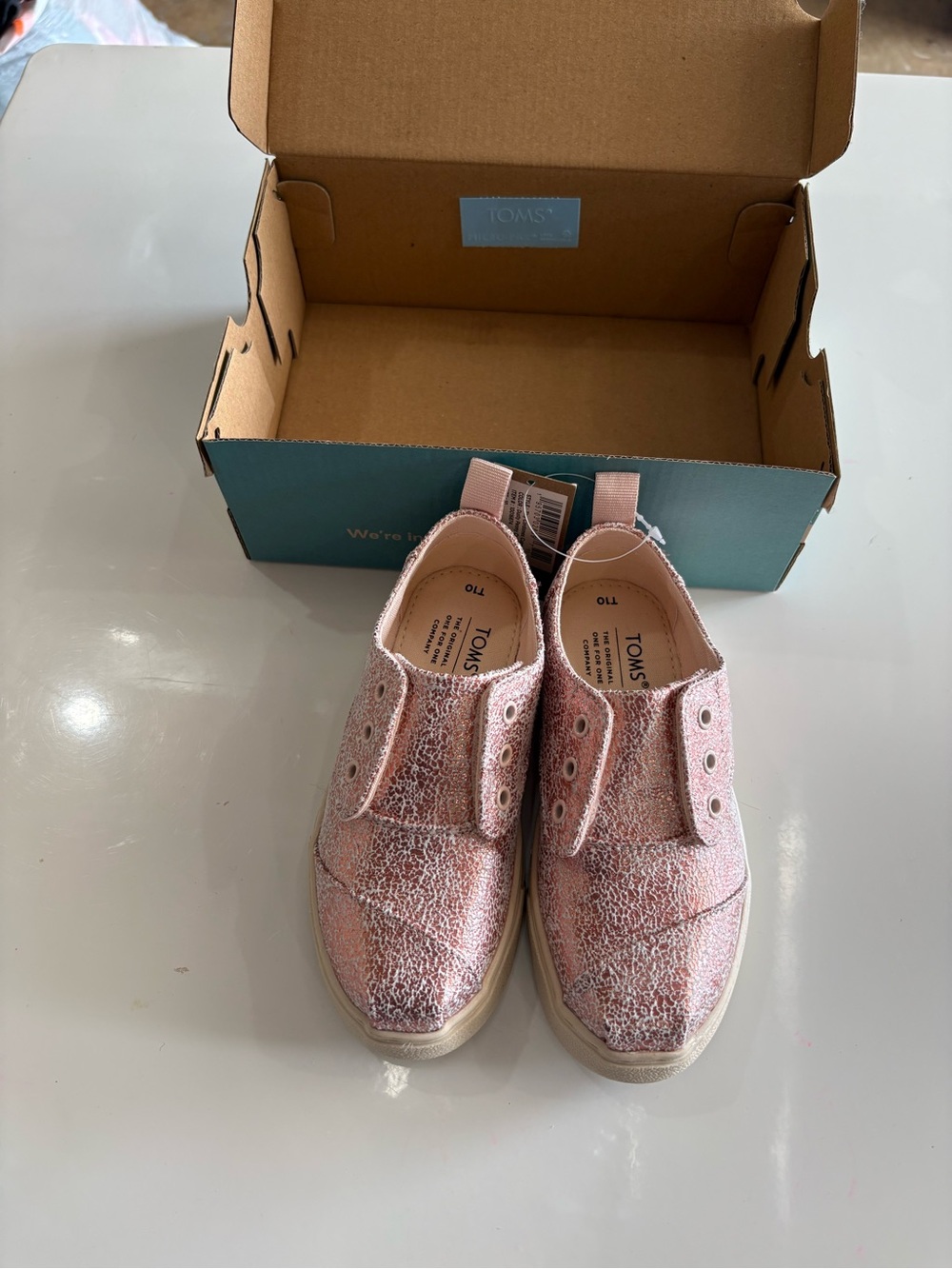 TOMS Girls Sparkle Pink Slip-On Sneakers